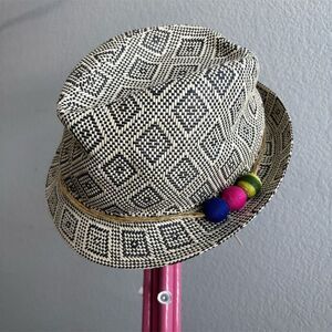Unisex Multicolor Fedora Hat with Pom Pom Accents Summer Casual